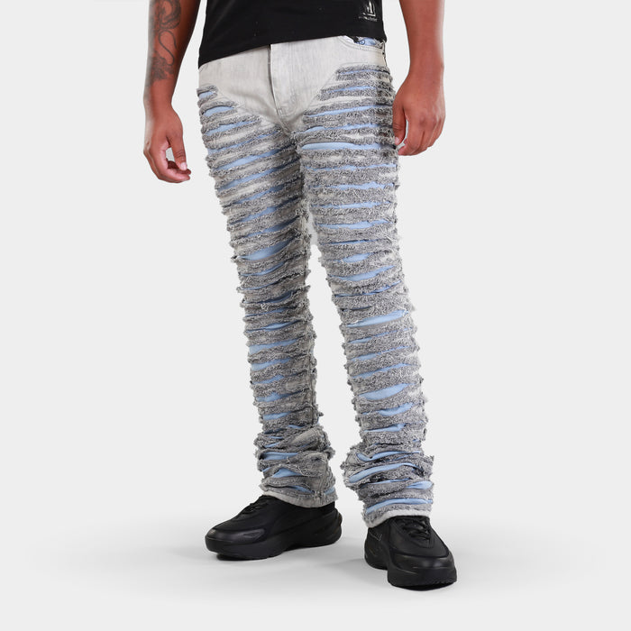 MDB Brand Men's Distressed Dual Color Stacked Jeans