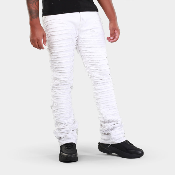 MDB Brand Men's Distressed Dual Color Stacked Jeans