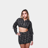 MDB Couture Women's Woven Monogram Crop-Top Jacket & Skirt