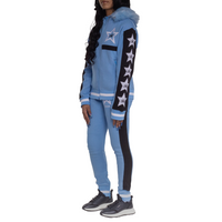 MDB Couture Women's M-Star Fur Hooded Fleece Sweatsuit - Blue