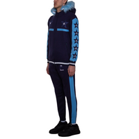 MDB Couture Men's M-Star Fur Hooded Fleece Sweatsuit - Blue