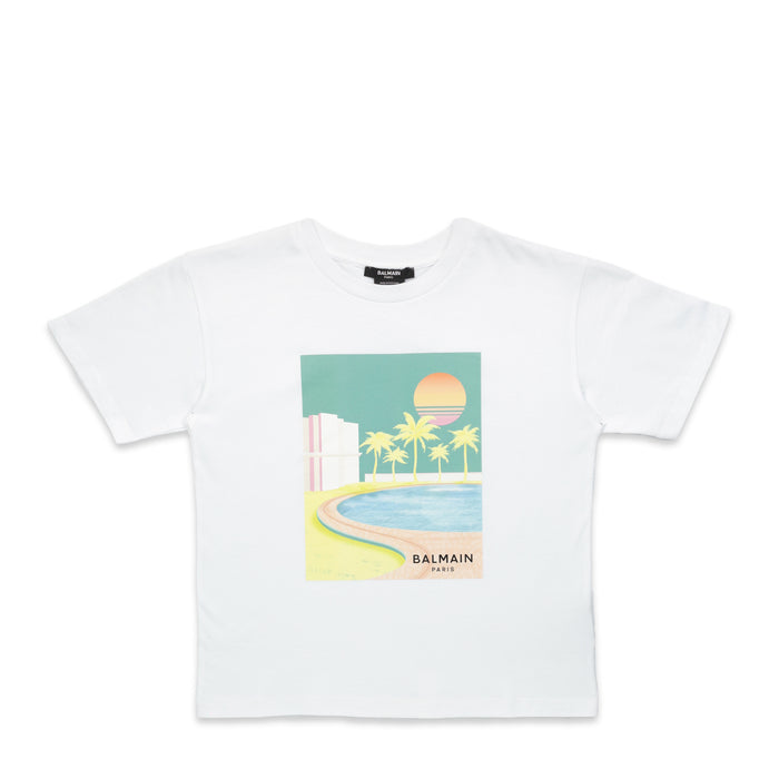 Balmain Kids Palm Tree Logo T-Shirt