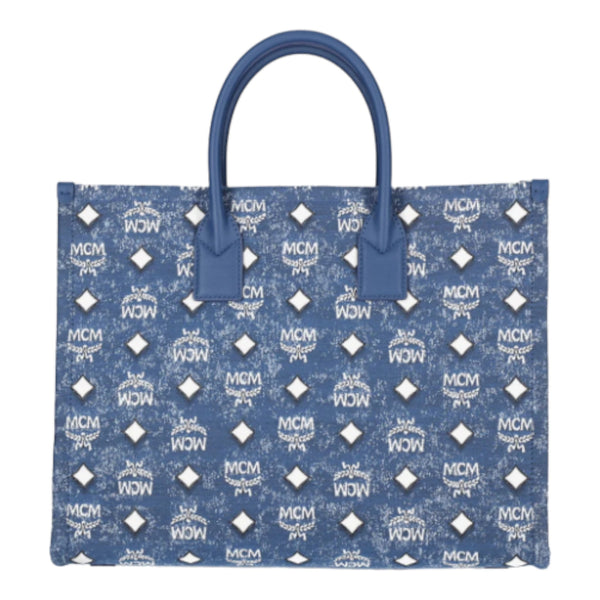 MCM Large Munchen Tote in Vintage Denim Jacquard