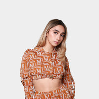 MDB Couture Women's Woven Monogram Crop-Top Jacket & Skirt