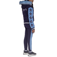 MDB Couture Women's M-Star Fur Hooded Fleece Sweatsuit - Blue