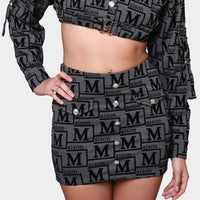 MDB Couture Women's Woven Monogram Crop-Top Jacket & Skirt