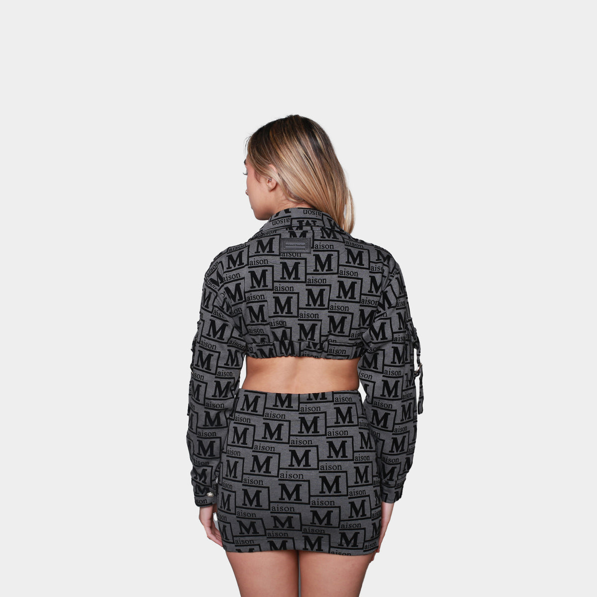 MDB Couture Women's Woven Monogram Crop-Top Jacket & Skirt