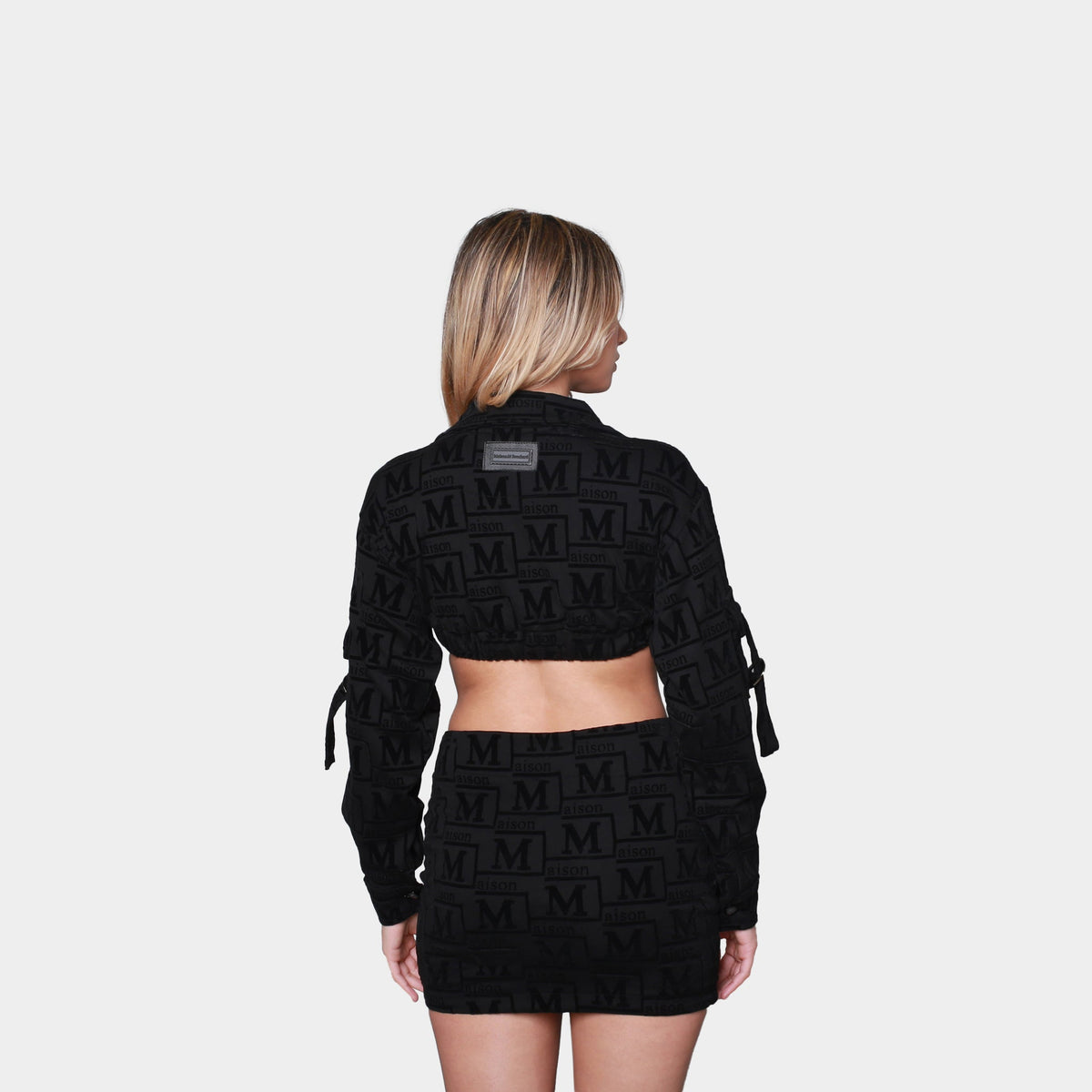 MDB Couture Women's Woven Monogram Crop-Top Jacket & Skirt