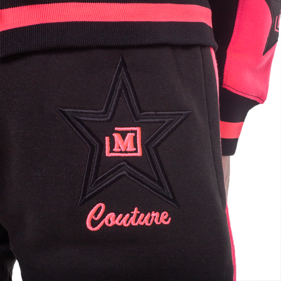 MDB Couture Men's M-Star Fur Hooded Fleece Sweatsuit - Black & Neon