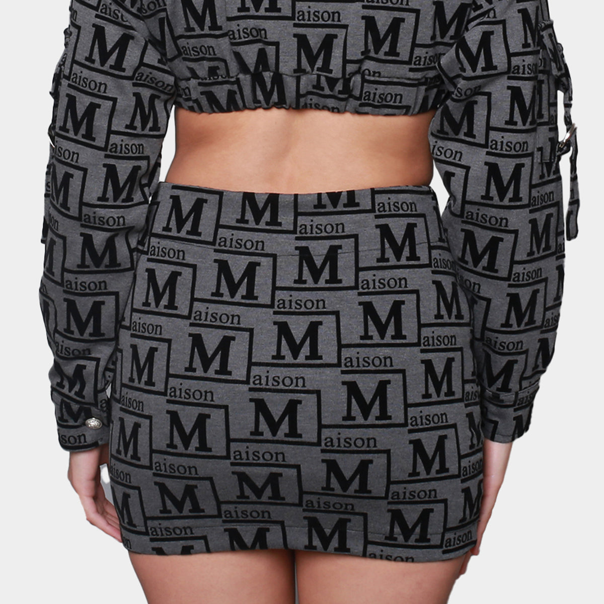 MDB Couture Women's Woven Monogram Crop-Top Jacket & Skirt