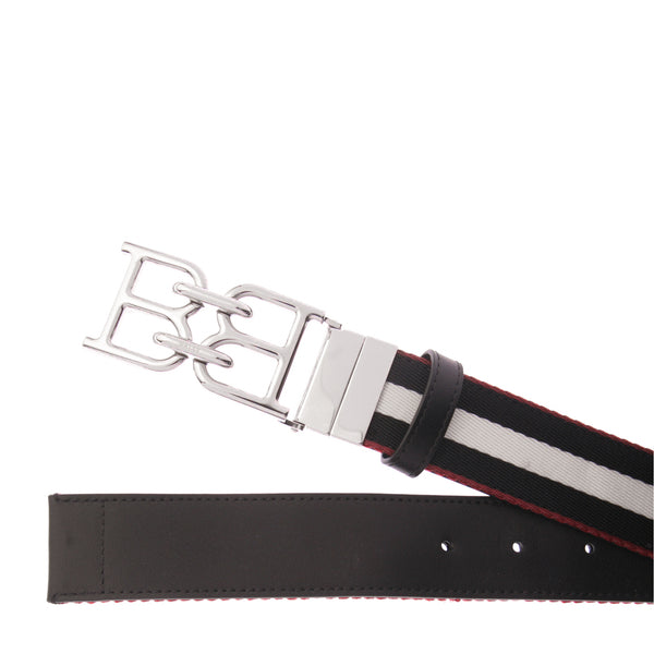 Bally Men's B-Chain Silver Buckle Webbing Reversible Belt