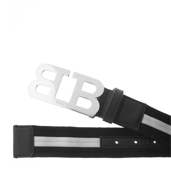 Bally Men's Mirror B Logo Striped Belt