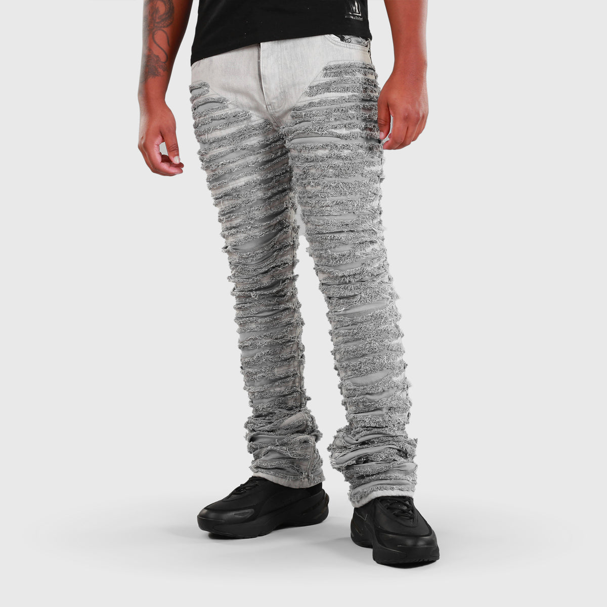 MDB Brand Men's Distressed Dual Color Stacked Jeans