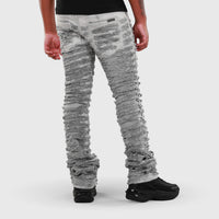 MDB Brand Men's Distressed Dual Color Stacked Jeans