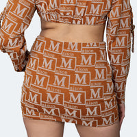 MDB Couture Women's Woven Monogram Crop-Top Jacket & Skirt