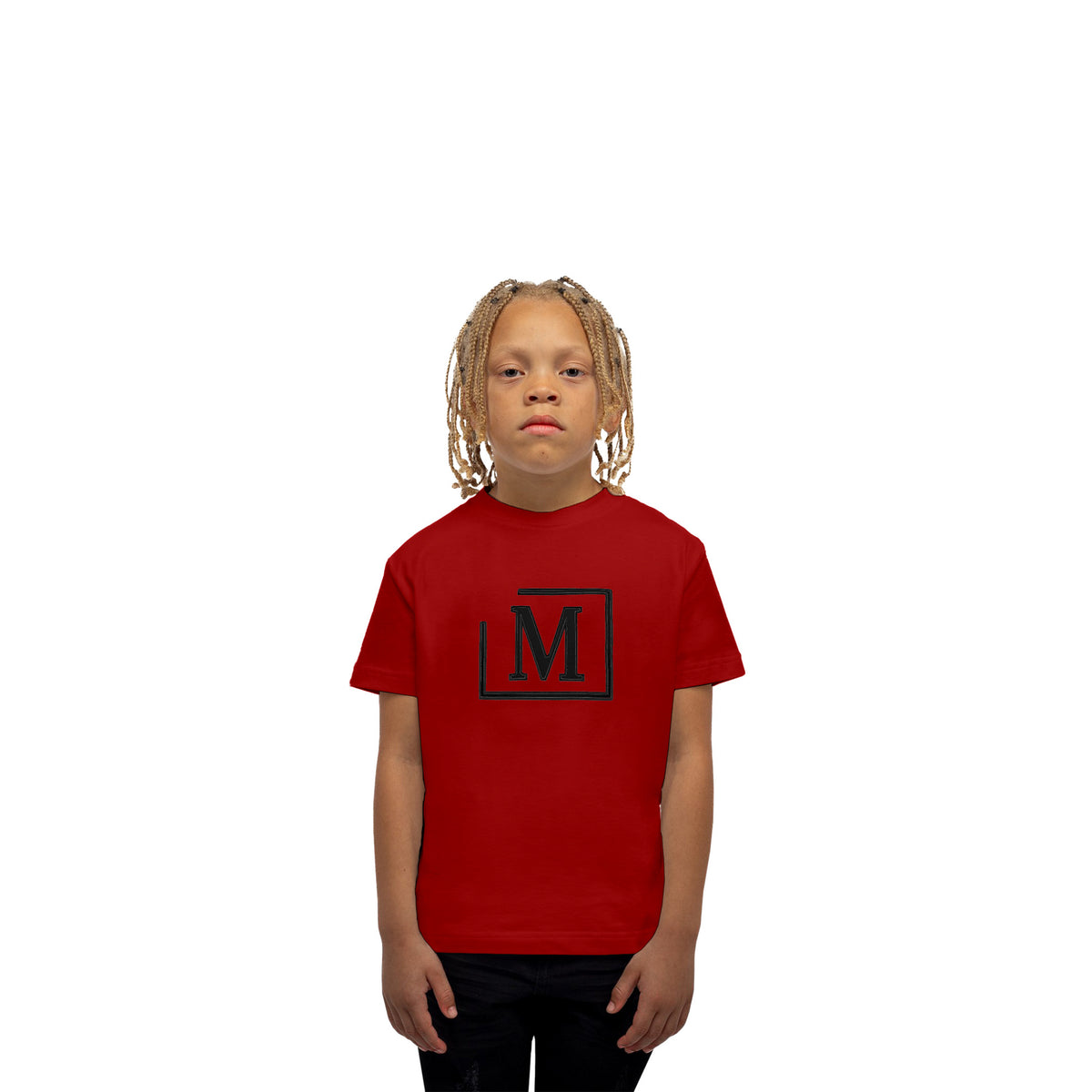 MDB Brand Kid's Classic M Embroidered Logo Tee - Red