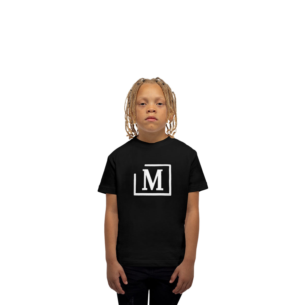 MDB Brand Kid's Classic M Embroidered Logo Tee - Black w/ Unicolor Logo