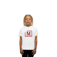 MDB Brand Kid's Classic M Embroidered Logo Tee - White w/ Red Logo