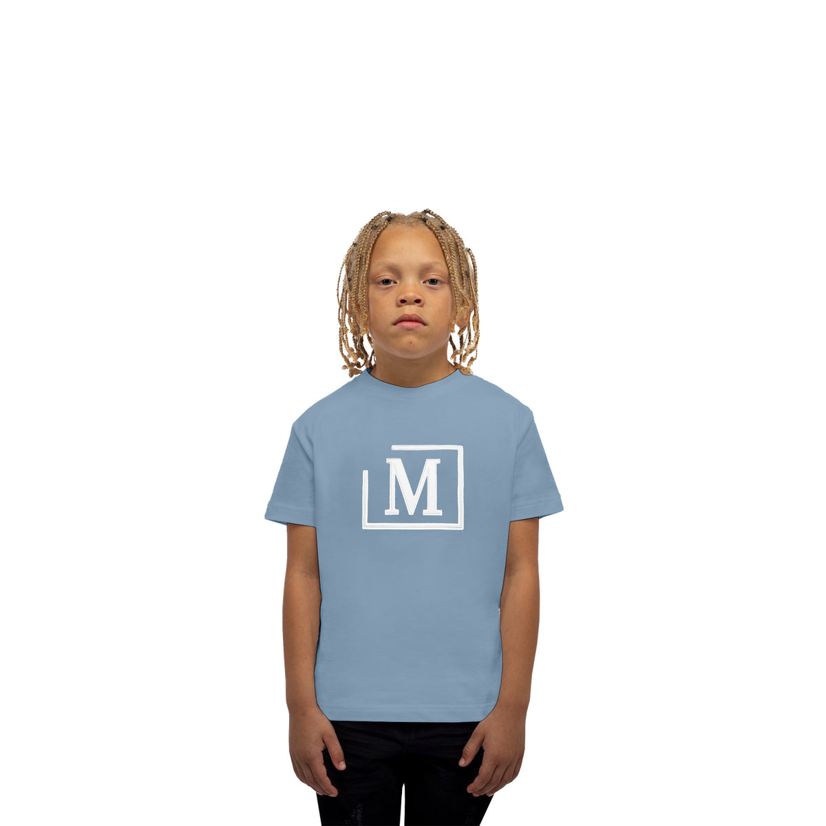 MDB Brand Kid's Classic M Embroidered Logo Tee - Cool Tone Color