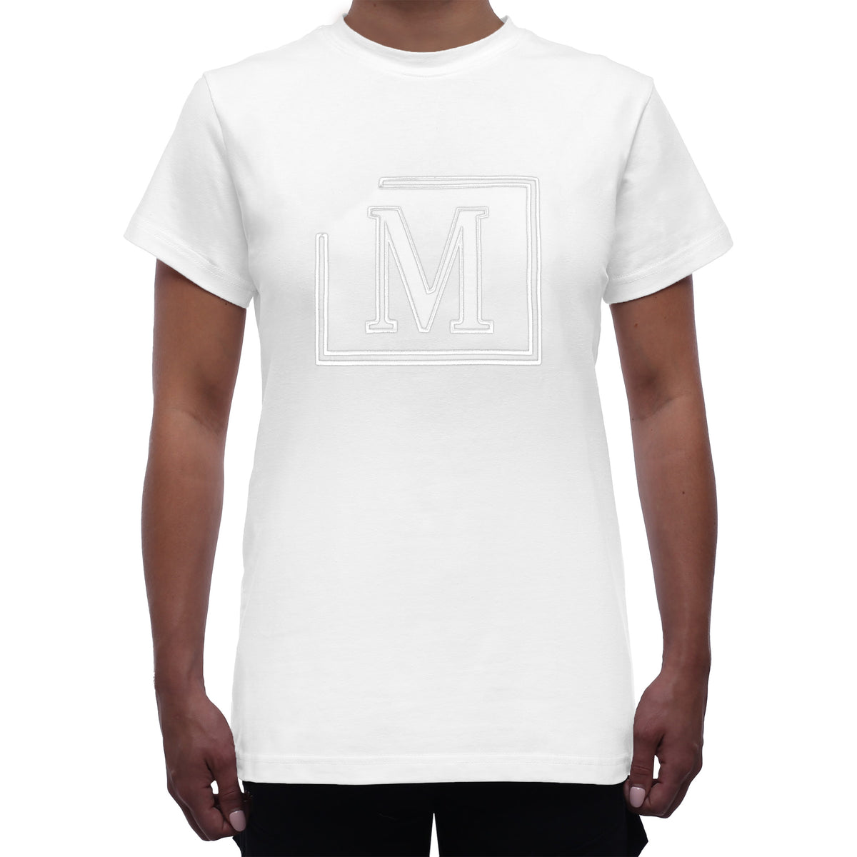 MDB Brand Women's Classic M Embroidered Logo Tee - White w/ Bright Logo