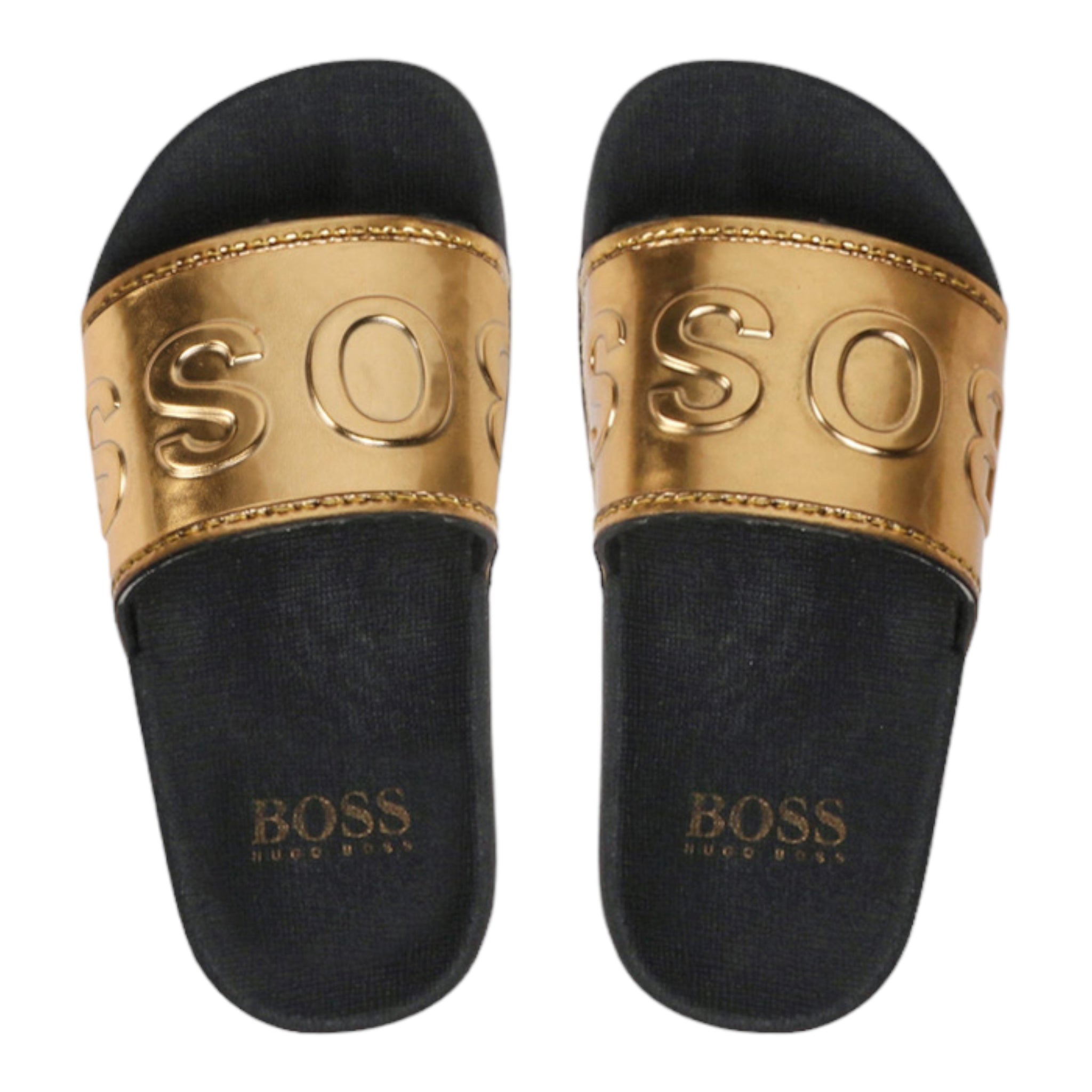 Hugo Boss Kids Gold Logo Pool Slides Maison de Bouchard