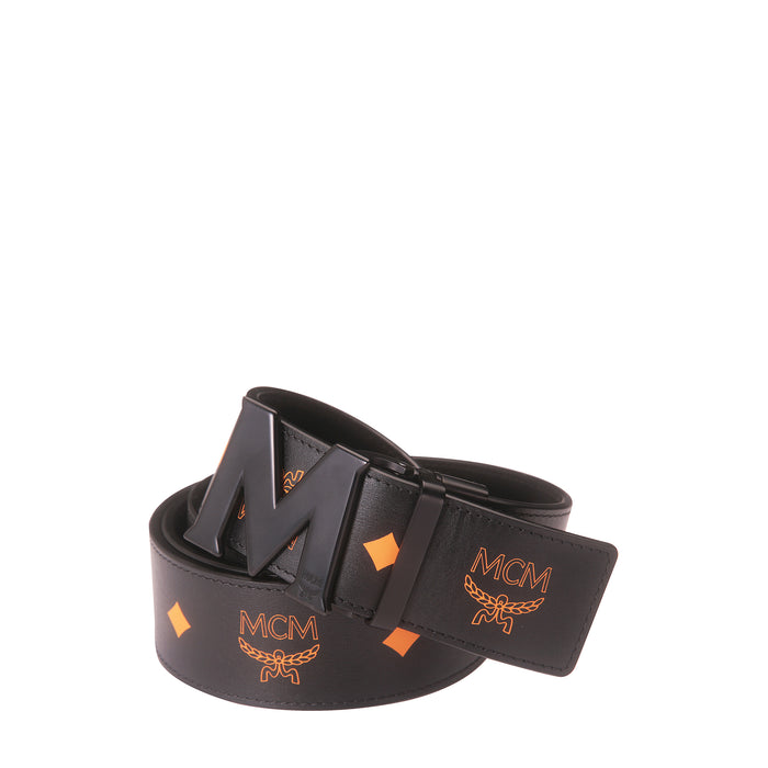 MCM Claus Matte M Reversible Belt in Embossed Leather