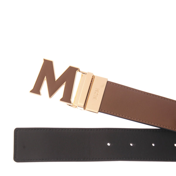 MCM Claus Leather Inlay M Reversible 1.5" Belt in Embossed Leather