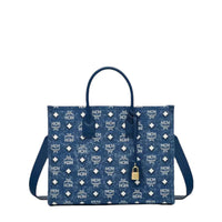 MCM Large Munchen Tote in Vintage Denim Jacquard