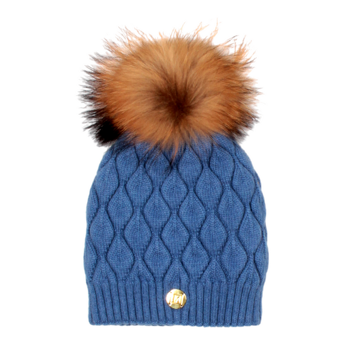 MDB Couture Women's Fur Pom Pom Beanie - Earth Tone Color