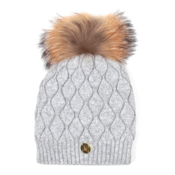 MDB Couture Women's Fur Pom Pom Beanie - Earth Tone Color