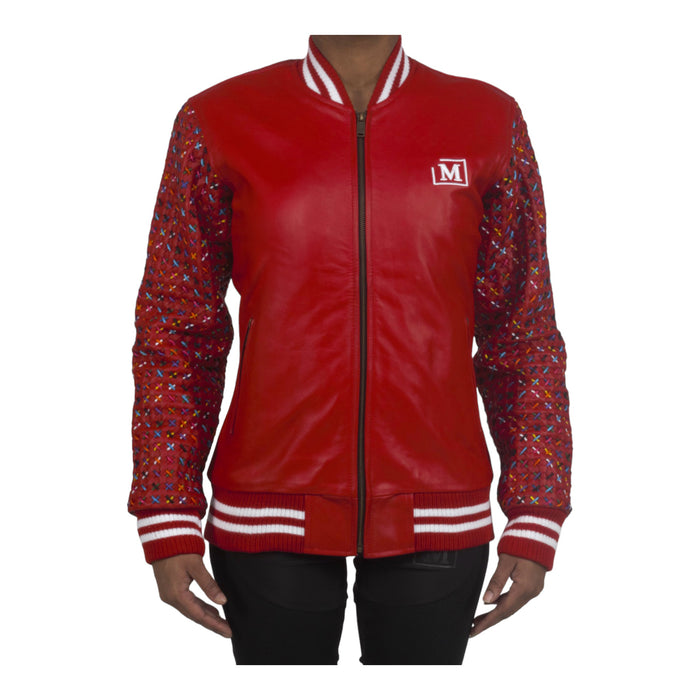 MDB Couture Women's Basket Weave Leather Jacket - Red