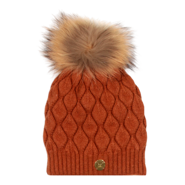 MDB Couture Women's Fur Pom Pom Beanie - Warm Color