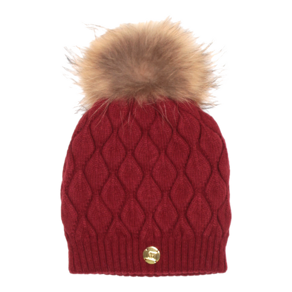 MDB Couture Women's Fur Pom Pom Beanie - Warm Color