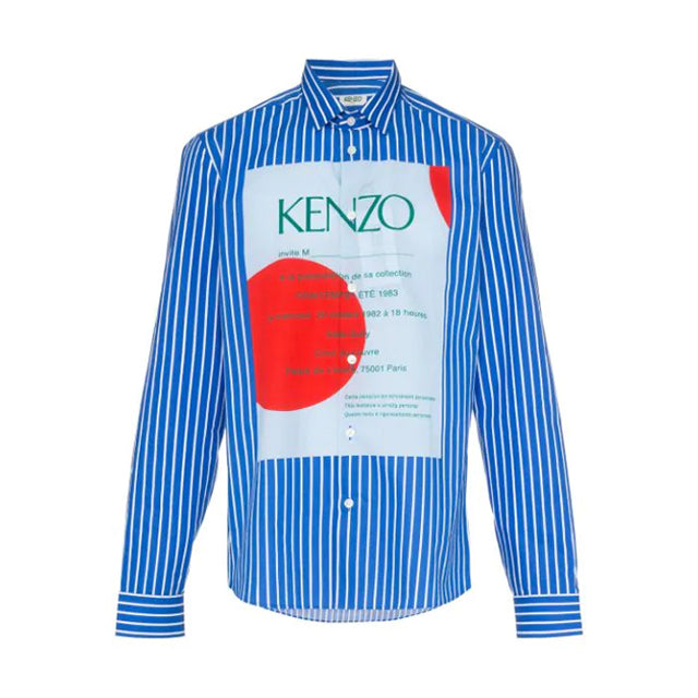 Kenzo Men's Striped Logo Print Long Sleeve Woven Shirt