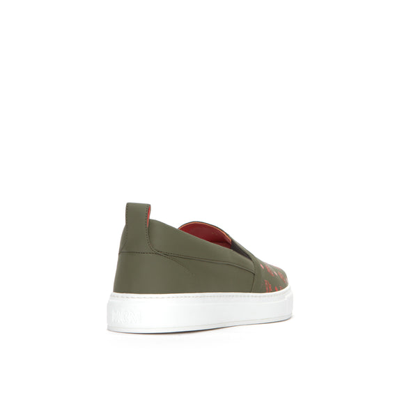 MCM Visetos Slip-On Men's Leather Sneakers Moss Green